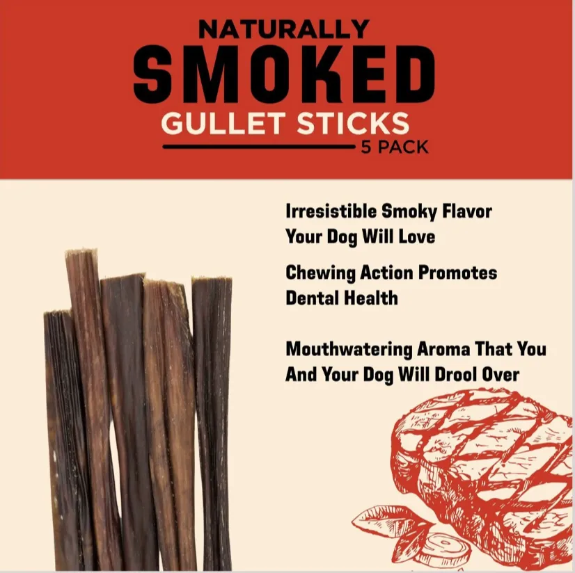 Barkworthies 5 Pack Smoked Beef Gullet Sticks For Dogs