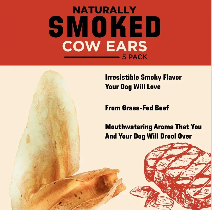 Barkworthies Smoked Cow Ear 5 Pack For Dogs