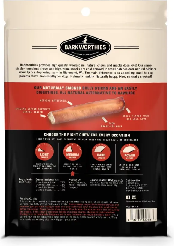 Barkworthies Thick 6 Inch Smoked Bully For Dogs