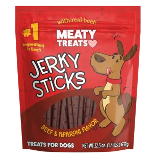 Beef & Pepperoni Jerky Sticks for Dogs | 22.5 oz, 5.6 oz | Meaty Treats