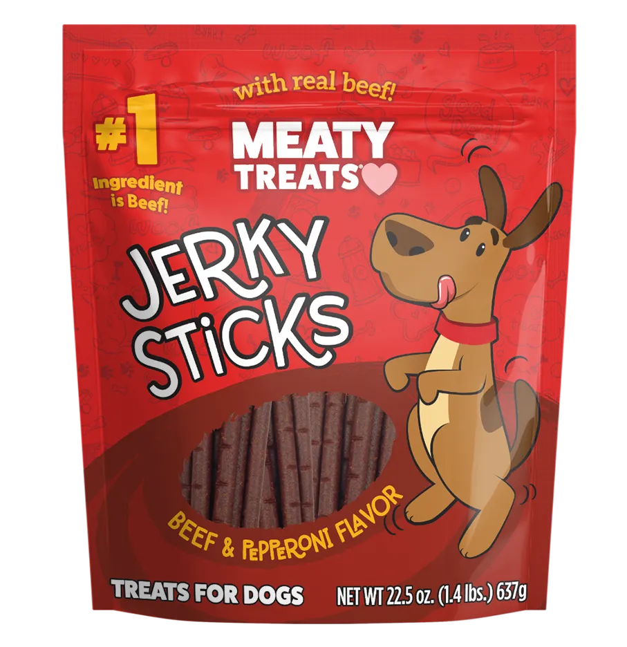 Beef & Pepperoni Jerky Sticks for Dogs | 22.5 oz, 5.6 oz | Meaty Treats