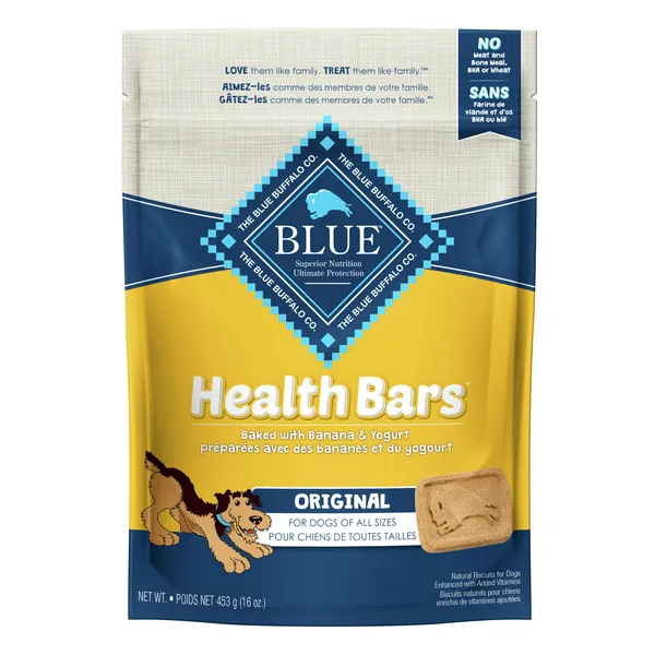 BLUE Health Bars Natural Crunchy Dog Treats Biscuits; Banana & Yogurt, 16oz