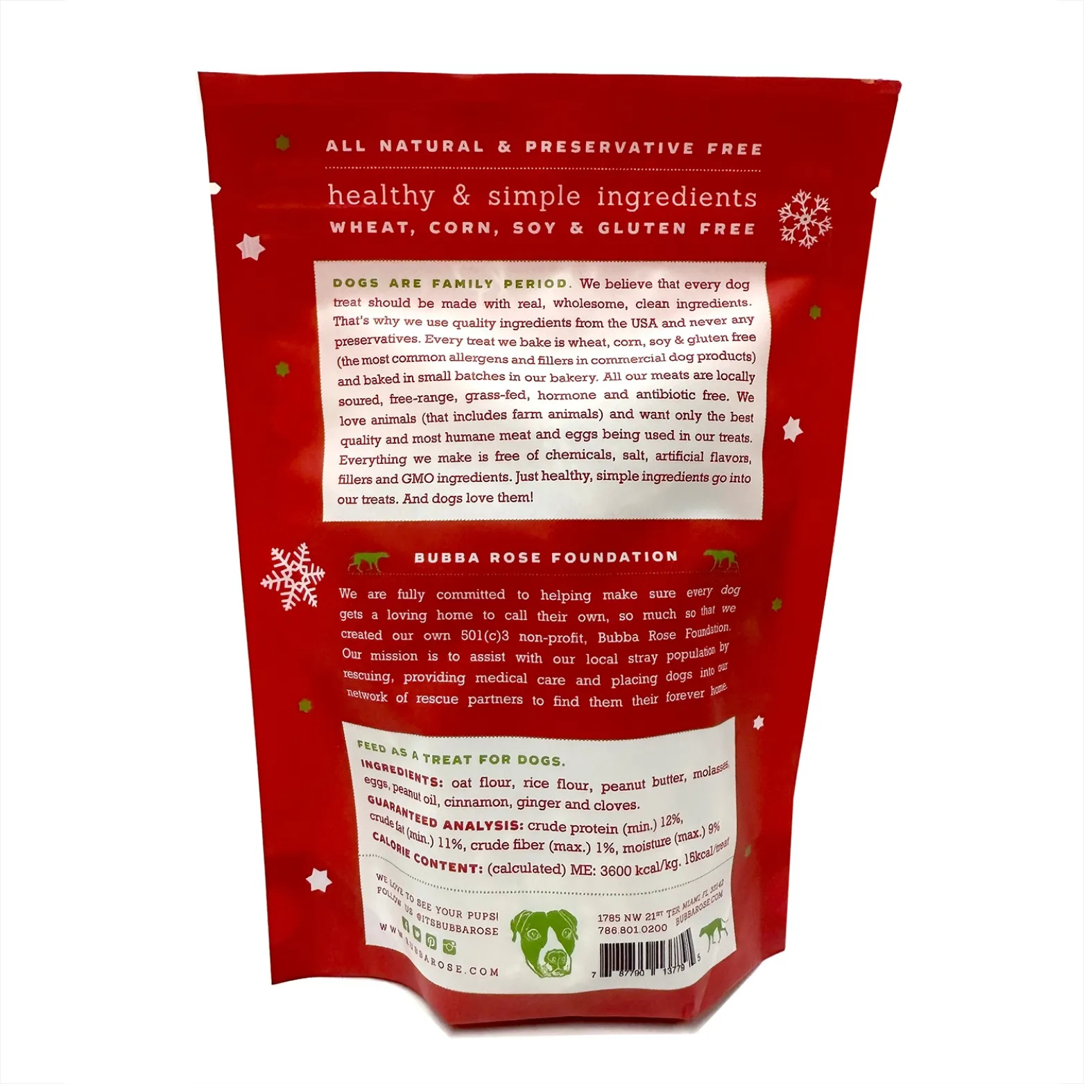 Bubba Rose Biscuit Co. Santa Snacks Biscuit Bag Holiday Dog Treats 3.5 oz