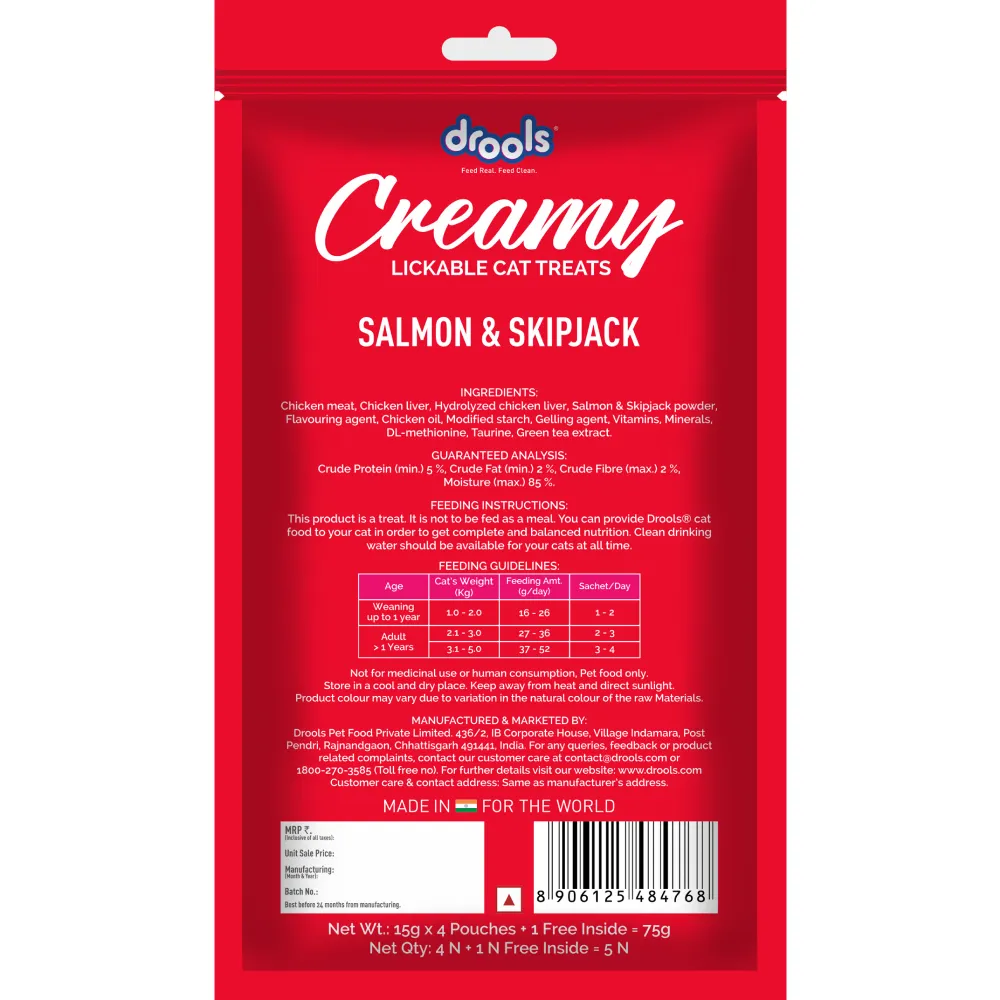 Drools Real Chicken and Salmon & Skipjack Creamy Cat Treats Combo