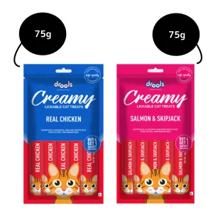 Drools Real Chicken and Salmon & Skipjack Creamy Cat Treats Combo