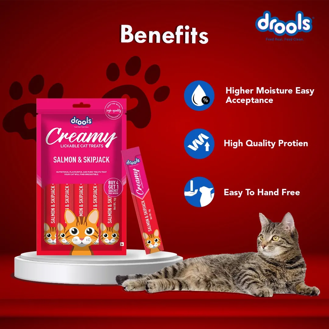 Drools Real Chicken and Salmon & Skipjack Creamy Cat Treats Combo