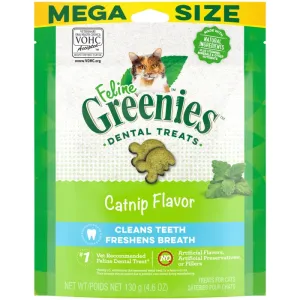 FELINE GREENIES Catnip Flavored Dental Treats, Mega Size