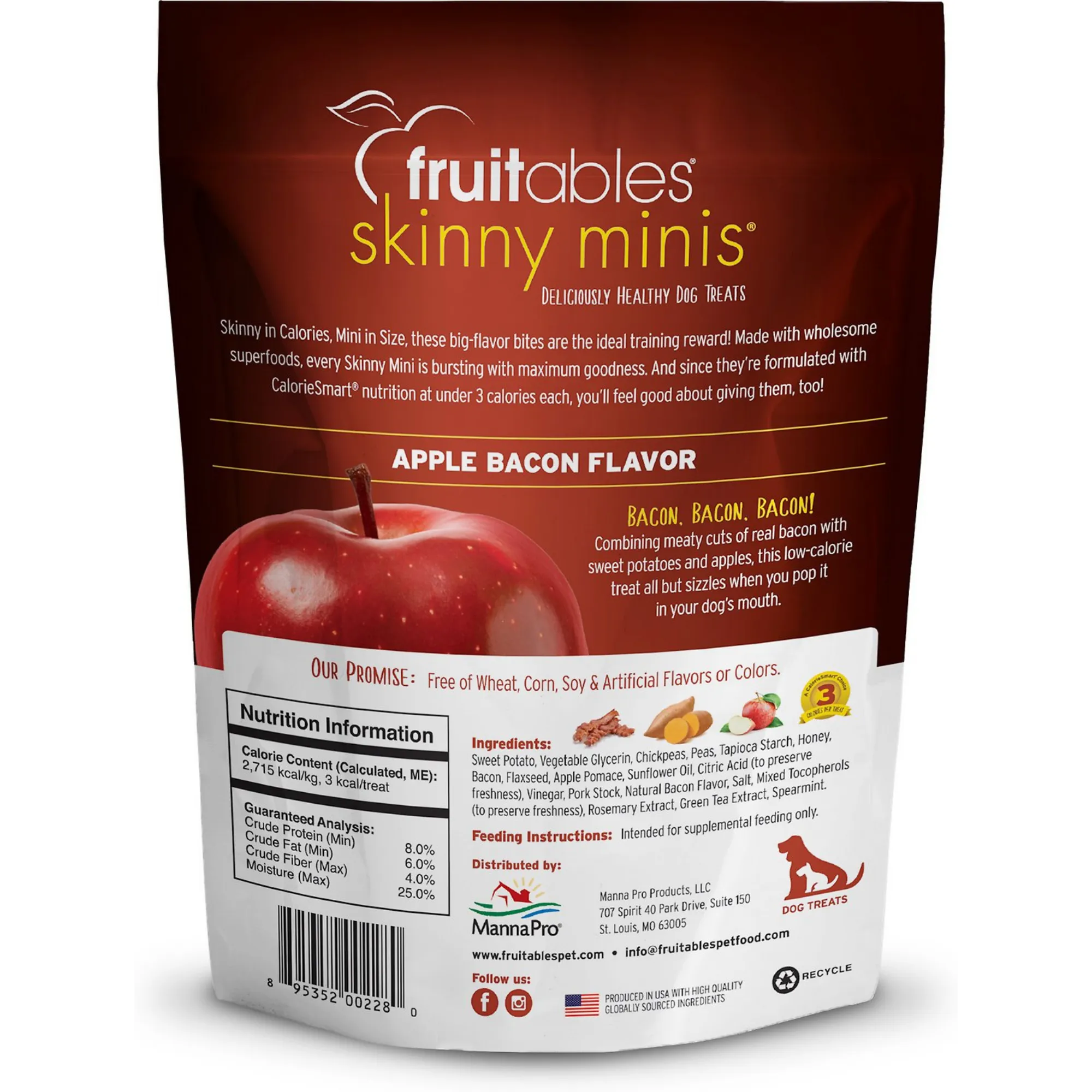 Fruitables Skinny Minis Apple Bacon Flavor Soft & Chewy Dog Treats 12oz