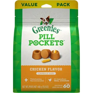 Greenies Pill Pockets Canine Chicken Flavor Dog Treats, 60 Capsules