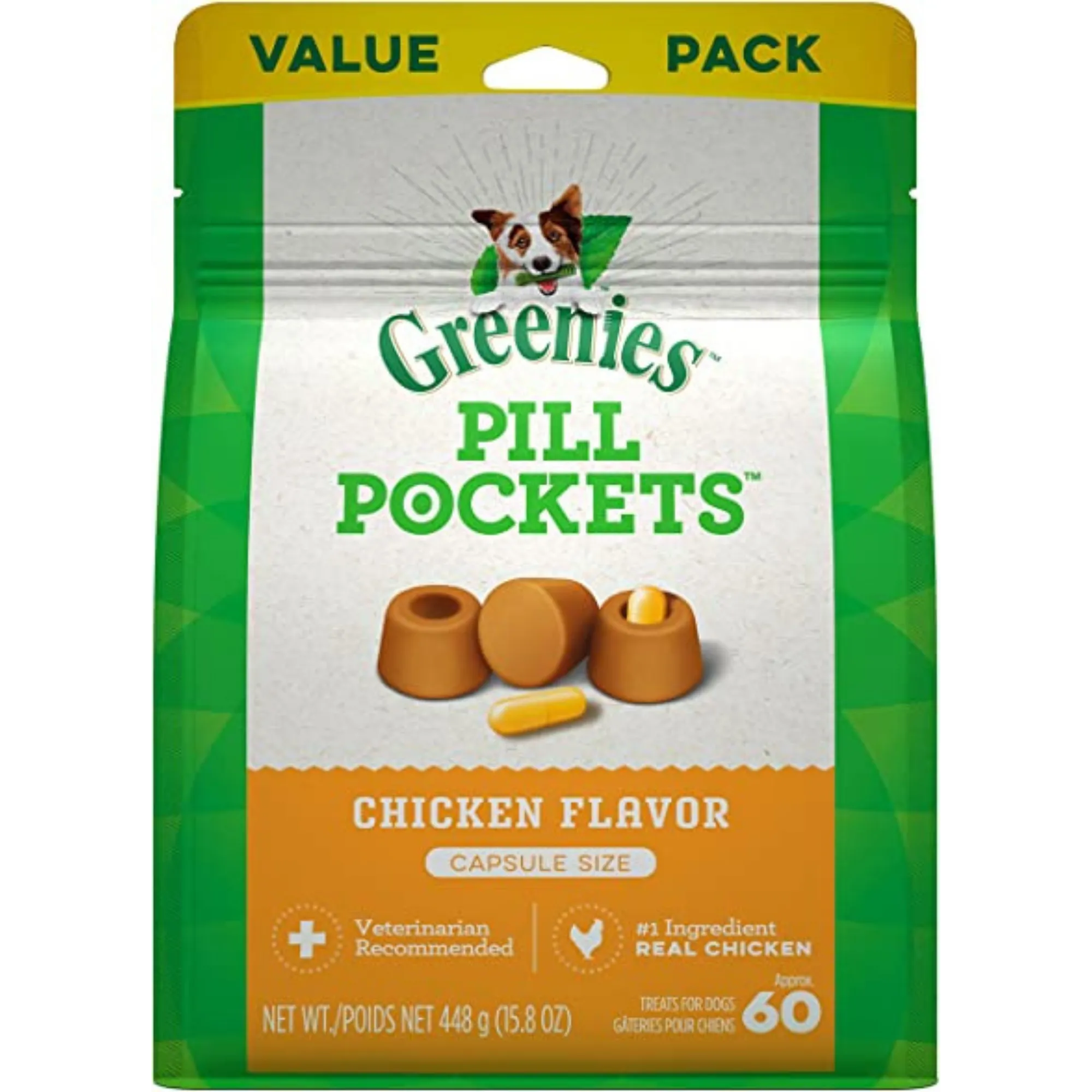 Greenies Pill Pockets Canine Chicken Flavor Dog Treats, 60 Capsules