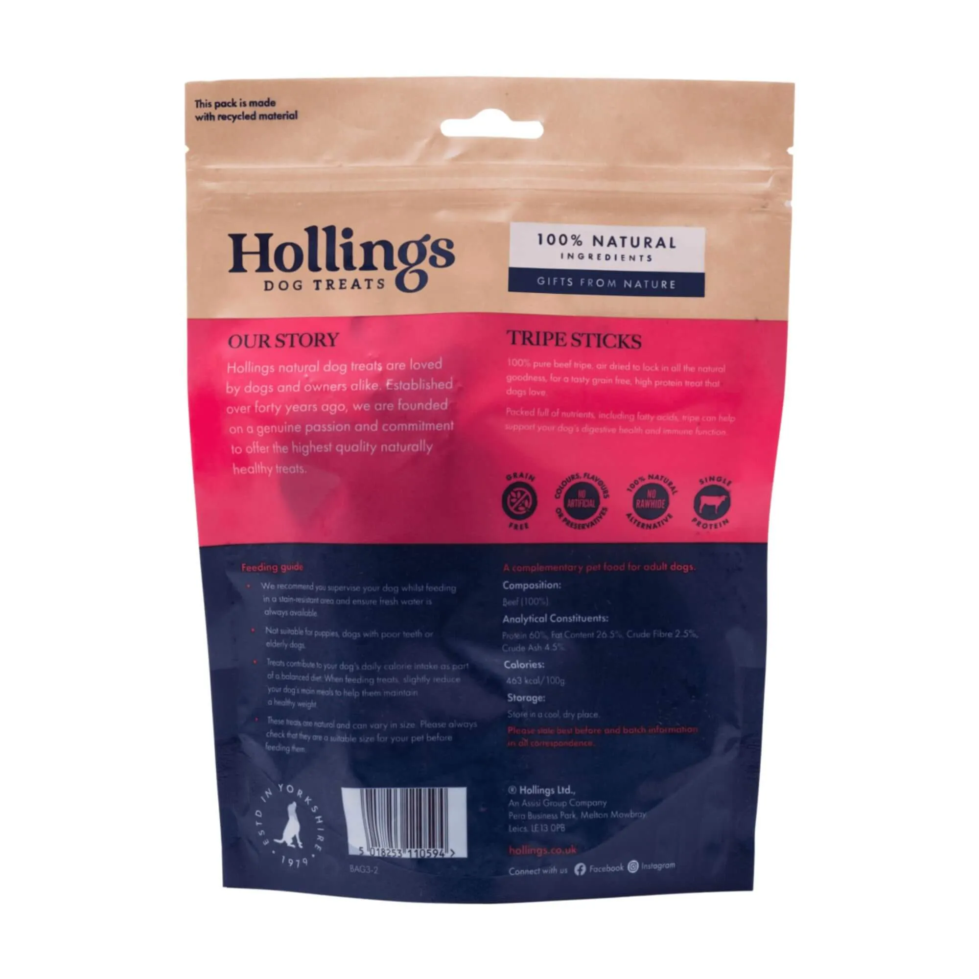 Hollings Tripe Sticks Natural Dog Treats 100g x 20 Packs