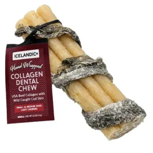 Icelandic  Dehydrated Cod Fish wrapped Beef Collagen Dental Chew .5 oz