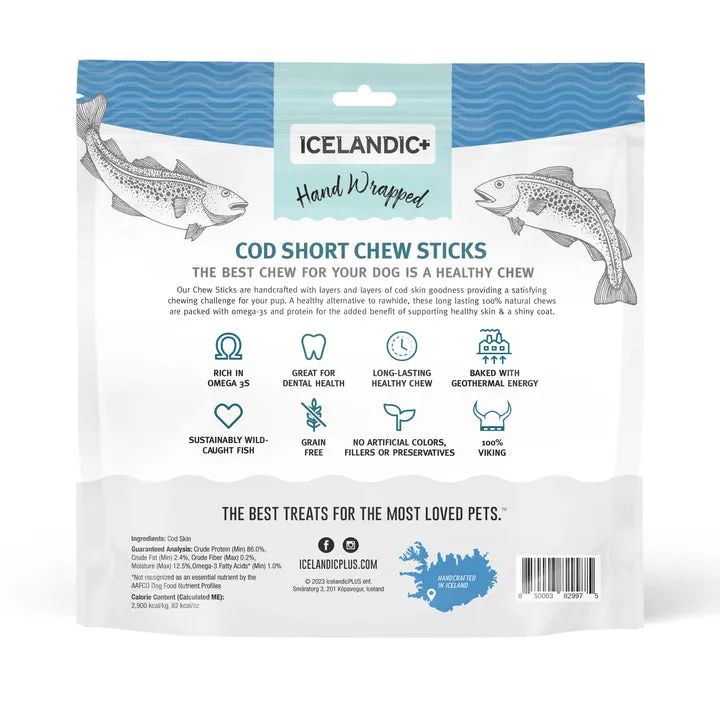 Icelandic  Hand Wrapped Cod Skin Short Chew Stick Dog Treats