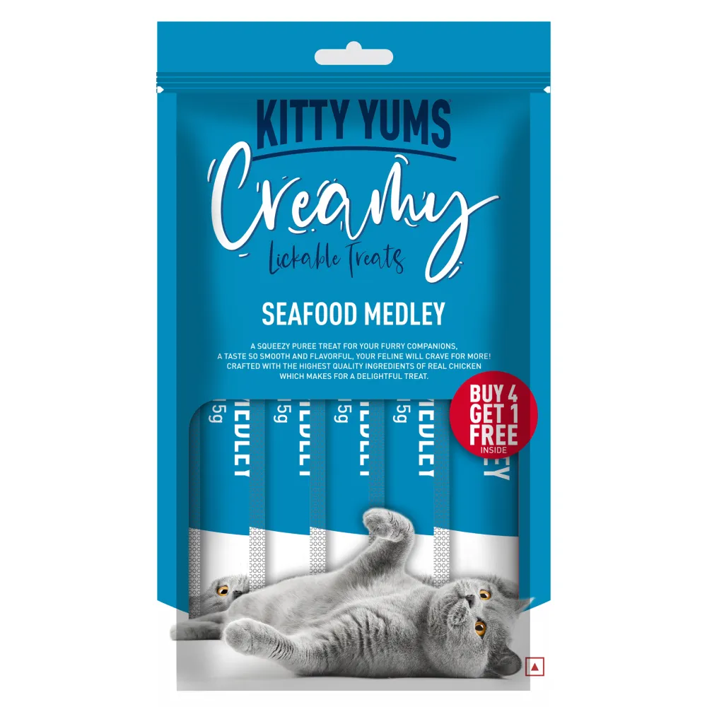 Kitty Yums Tuna & Bonito and Seafood Medley Creamy Cat Treats Combo