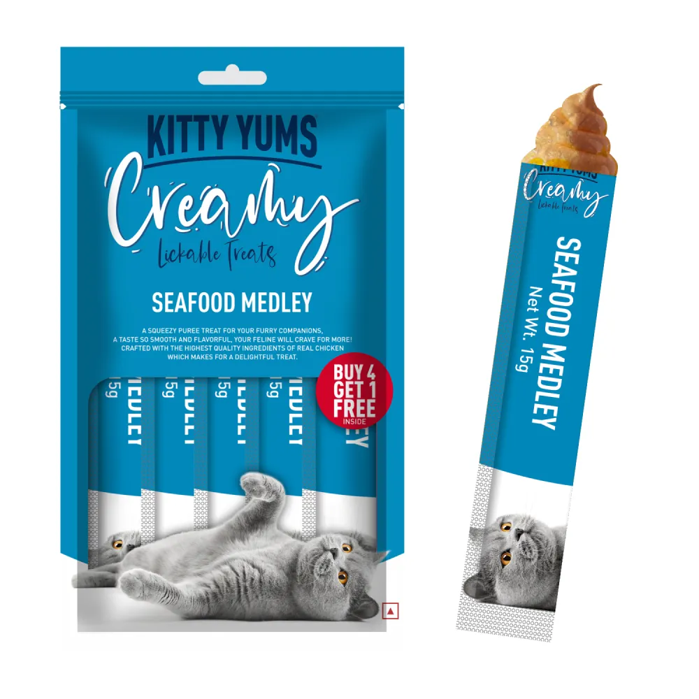 Kitty Yums Tuna & Bonito and Seafood Medley Creamy Cat Treats Combo