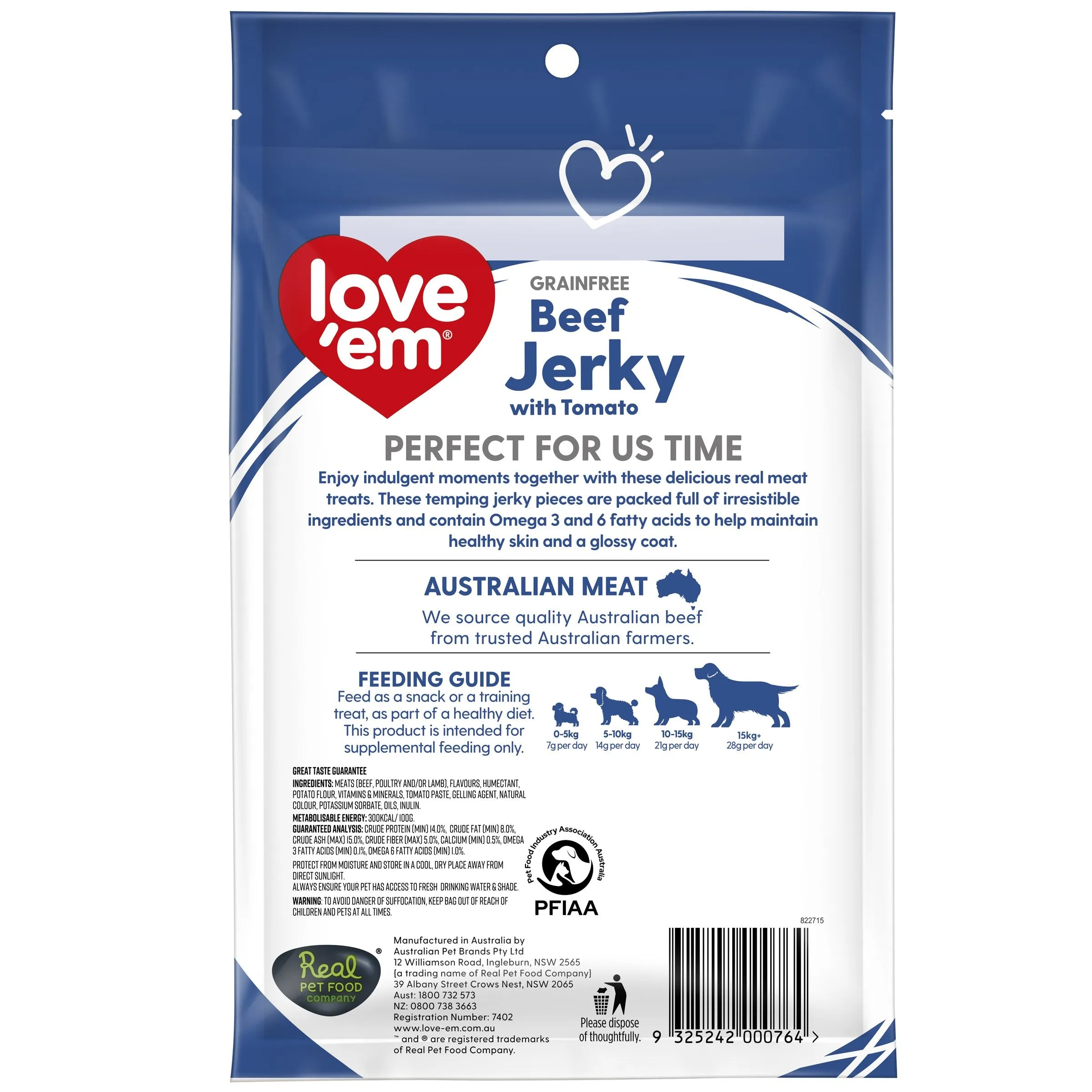 Love Em Beef & Tomato Jerky Dog Treats 200g