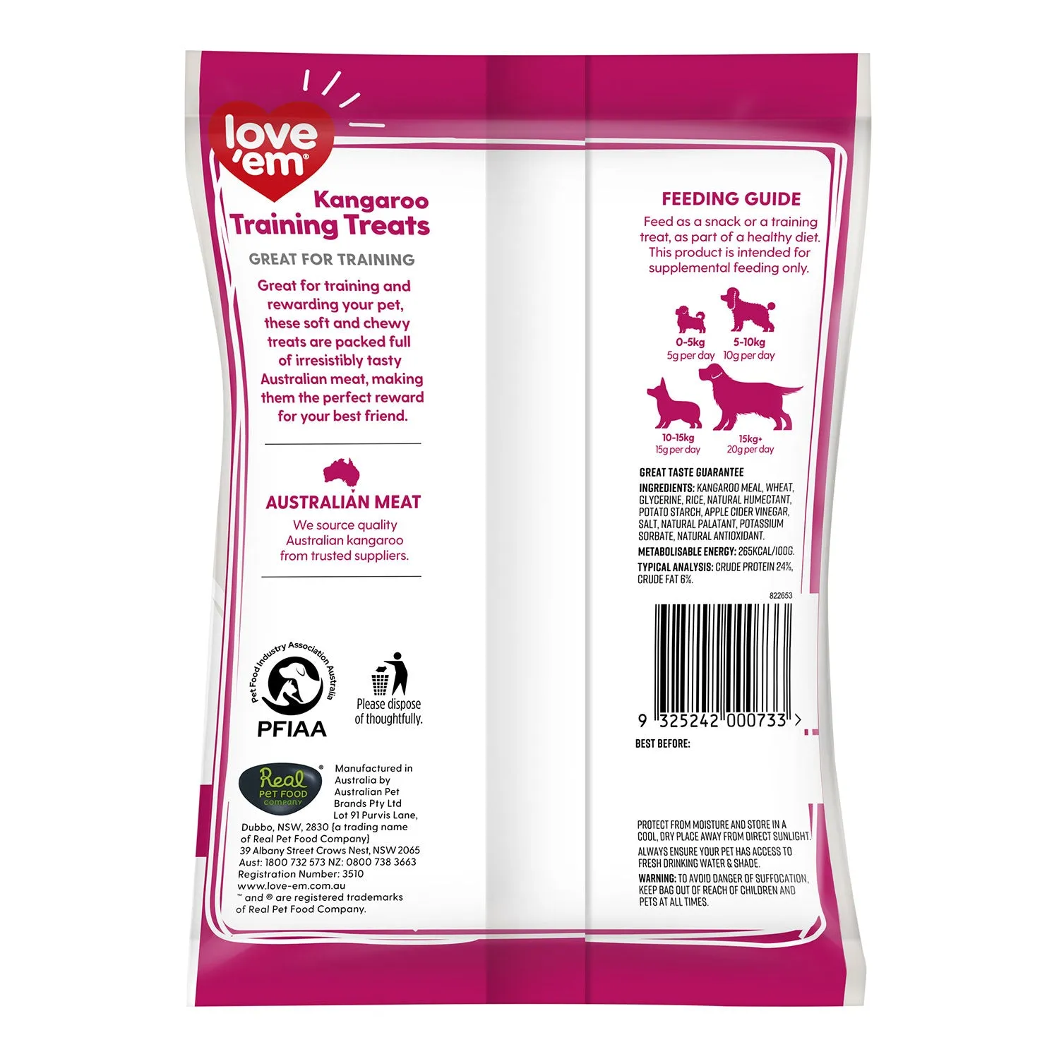 Love'em Kangaroo Training Dog Treats 200g