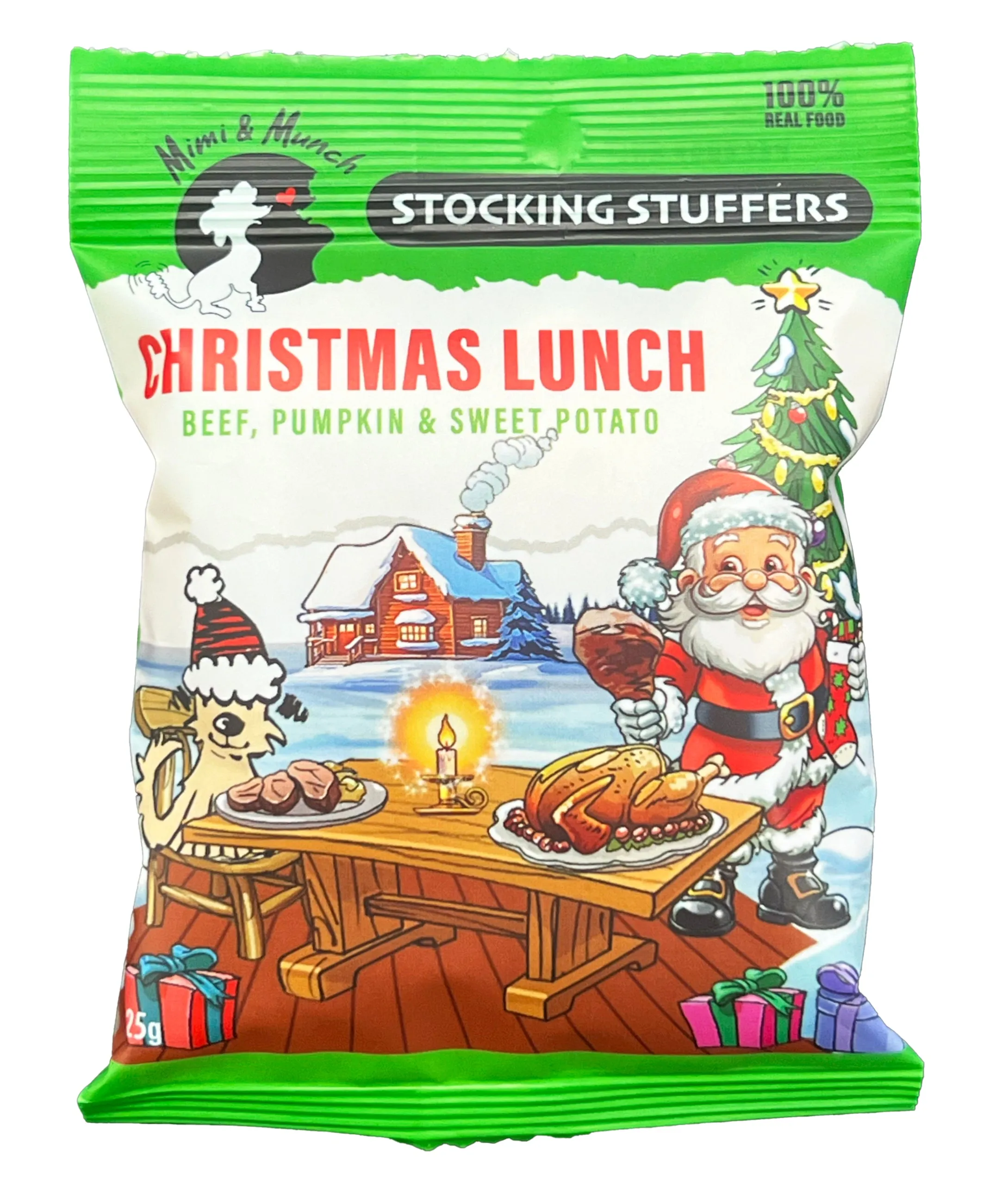 Mimi & Munch Dog Treat Christmas Lunch Stocking Stuffers Strip of 3 Mini Packs 75g