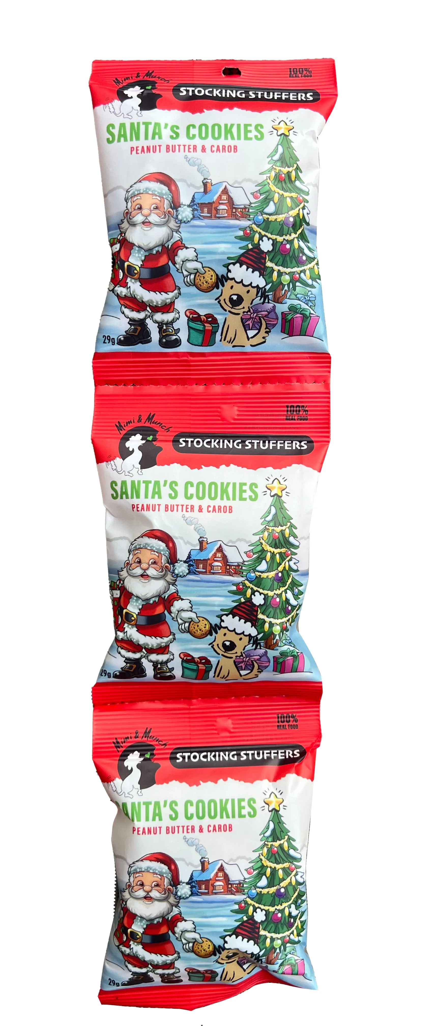 Mimi & Munch Dog Treat Santa's Cookies Stocking Stuffers Strip of 3 Mini Packs 87g