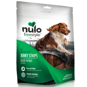 Nulo Freestyle Jerky Strips Duck with Plums Dog Treat 5 oz.